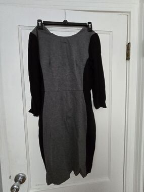 Talbots Two-Tone Long Sleeve Sheath Dress in Gray and Black